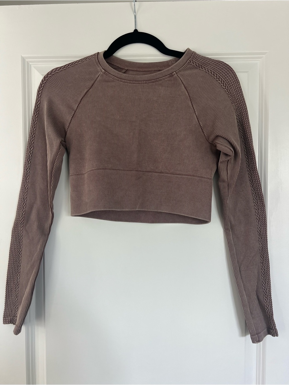 aerie Cropped Ribbed Long-Sleeve Top - Taupe